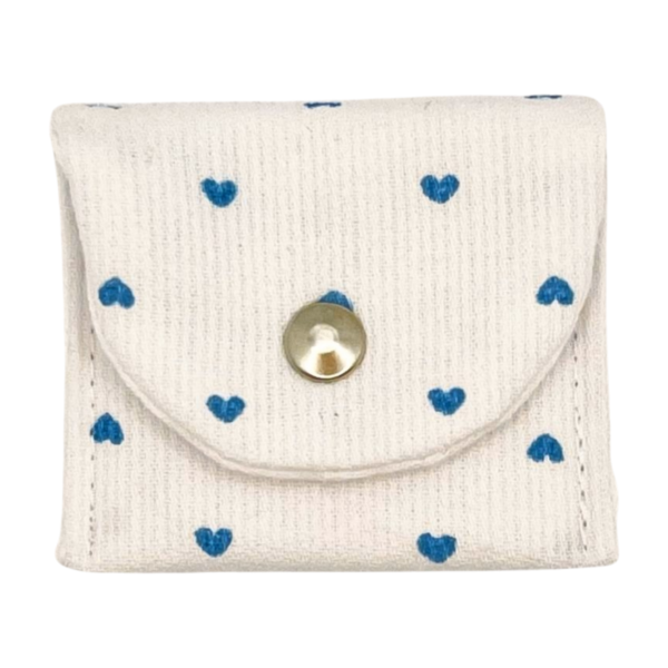 Mini-pochette coeur bleu, bouchon, adaptateur